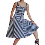 Talbots SHORELINE Navy / White Chevron Striped Full Skirt Costal Midi Dress Sz 2 Photo 0
