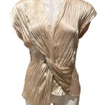 ZARA NWT Champagne Asymmetrical Cap Sleeve V Neck Crinkle Blouse Top Pullover M Photo 1