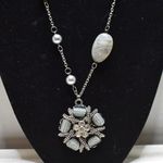 Rare Vintage Unique Blue Stone Clear Rhinestone Silver Tone Floral Necklace Photo 0