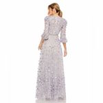 Mac Duggal Purple Floral Applique Puff Sleeve High Neck A Photo 4