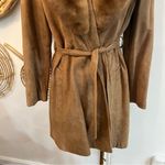 Vintage 70s Brown Suede Leather Coat Fur Collar Belted Boho Hippie Western M Size M Photo 5