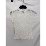 AQUA Lace Top Mock Neck Short Sleeve Fitted Blouse White Size S Photo 5