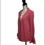 Loft pink Cardigan Womens Bell Sleeve M Boho Soft Girl Preppy Modest Old Money Photo 1