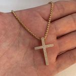 CZ Cross Pendant Necklace for Men Women,Streetwear Punk Hip Hop Unisex Style Gold Photo 3