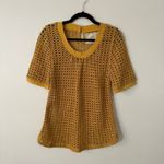 Anthropologie Angel of the North dark yellow open knit short sleeve top size S Photo 11
