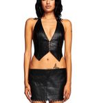 I am gia • Sid Vest black faux leather halter corset sexy plunge hardware Photo 3
