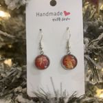 Handmade Poured Paint Round Earrings Swirl Red Stainless Steel Elderly Artisan Photo 2