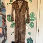 Vintage Leopard Print Mesh Long Cardigan Brown Photo 2