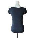 INC Illusion Mesh Overlay Floral Print Top Size S Black Short Sleeve Whimisgoth Photo 2