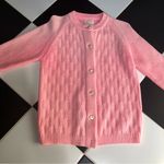 Vintage 60s 70s Sears Sweater Bubblegum Pink Cable Knit Cardigan Pearlescent szL Size L Photo 0