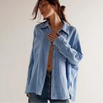 Free People  We The Free Cardiff Top in Blue Bell Oversized Large Gauze Cotton Photo 4