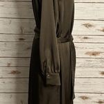 Zara olive green satin grommet detail belted Ring Trim maxi shirtdress Size Medium Photo 7
