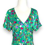 Vintage Howard Wolf Green Abstract Floral Print Mini Dress Ruffle Hem Made USA 6 Photo 1