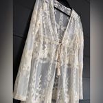 STORY ON Ivory Vintage Lace Long Maxi Cover Up Robe Rope Tie Sz XL EUC Photo 1