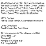 Anvil 90s Vintage Shirt Size Medium Nature Tee Wolf Graphic Print T-Shirt Green Unisex T-shirt Photo 1