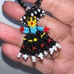 Vintage Huichol Beaded Necklace, Mexican traditional dress dancer Black Photo 0
