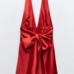 ZARA  dres red mini Halter Satin Effect wedding party coctail bow Photo 10