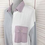 Entro  Oversized Gauze Color Block Button Up Shirt White Grey Purple Small Photo 5