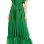 Mac Duggal  Dress Size 6 Butterfly Ruffle Trimmed Sleeve Wrap Over Flowy Gown Photo 0