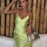 ZARA Dress Lime Green Satin Effect Maxi Midi Wedding Party Date Coctail Photo 4