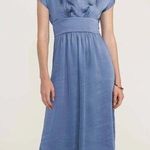 Anne Klein Blue Jay Washed Satin V-Neck Midi Dress Size 12 NWT Photo 0