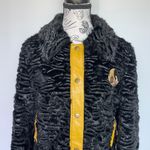 STAUD Buddha black faux shearling fur jacket w/ yellow leather trim size S small Photo 3