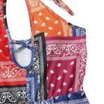 SheIn  SZ M Patchwork Paisley Print Criss Cross Cut Out Halter Romper Photo 2