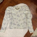 Grey Blue Floral Vintage Cottagecore Puff Sleeve Cropped Top Size Small NWT Photo 0