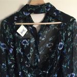 Haute Hippie 100% Silk Blue Green Floral Semi Sheer Open Back Button Down Top Photo 8