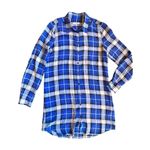 Equipment  Brett 100% silk blue white plaid tunic shirt dress size medium Photo 1