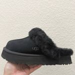 UGG  Disquette Black Suede Leather Plush Sheepskin Platform Slippers Size 8 Photo 6