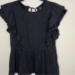 Gap NWT Organic Cotton Vintage Lace Flutter Sleeve Peplum Top BLACK XS Photo 2