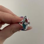 Vintage White Red Coral Blue Turquoise Stone Heart Silver Swirl Band Design Ring Multiple Photo 1