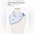 Talbots SINGING BIRDS NECKERCHIEF Blue and White Striped Scarf with Embroidery Photo 0