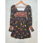 Urban Outfitters  Dress XS Isobel Black Floral Smocked Long Sleeve  Boho Mini Photo 4