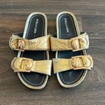 Luna Stella  Metallic Gold Leather Slides Photo 0