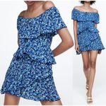 ZARA Tiered Blue Floral Off the Shoulder Jumpsuit Romper MEDIUM Preppy Ruffles Photo 1