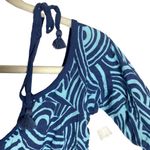 Aerie  AE Womens S Cold Shoulder Tassel Tie Hippie Boho Peasant Top Blue Swirl Photo 4