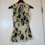 DKNY  Sleeveless Pleated Floral Watercolor Blouse - Cream and Teal Photo 4