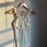 Vintage Y2K Dainty Floral Ribbon Baby Cinch Blouse Cream Large Bella Coquette Green Photo 1