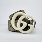 Gucci GG Supreme Monogram Calfskin Enamel Double G Beige Ebony Belt 80 cm - 32" Photo 7
