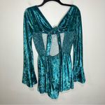 Free People  Bali tightrope romper blue green velvet long‎ sleeve women’s size XS Photo 4