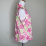 Dress Barn Retro Pink Green White Floral Blouse Picnic 100% Cotton Large Photo 3