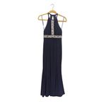 XScape  Crystal Embellished Halter Cut Out Dress Navy Blue Womens 8 Prom Formal Photo 1