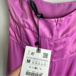 ZARA NWT Satin Midi Dress Sz Medium Draped Corset Waist Lilac Pink Shimmer Photo 10