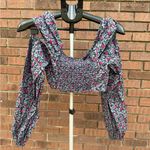 Lovers + Friends Pearl Puff Sleeve Crop Top Off Shoulder Blue Multi Floral Small Photo 5