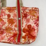 J Jill Orange Red Floral Canvas Tote Handbag Fall Shoppers Classic Shoulder Bag Photo 3