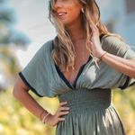 Maxi Dress T. ZOVICH Floral Green Purple Floral Mixed Media Smocked Chiffon Trim Size M Photo 5