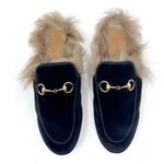 Gucci Black Velevt Fur Lined Princetown Loafers Mules Horsebit Size EU 37 US 7 Photo 2
