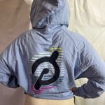 Peloton  hoodie (t-shirt like material) blue with hood and front zip size Medium Photo 2